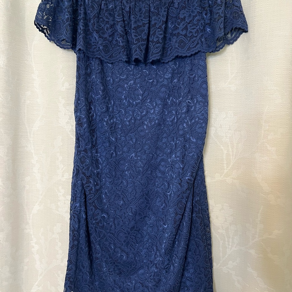 Pinkblush Navy Lace Off-Shoulder Midi Maternity Dress